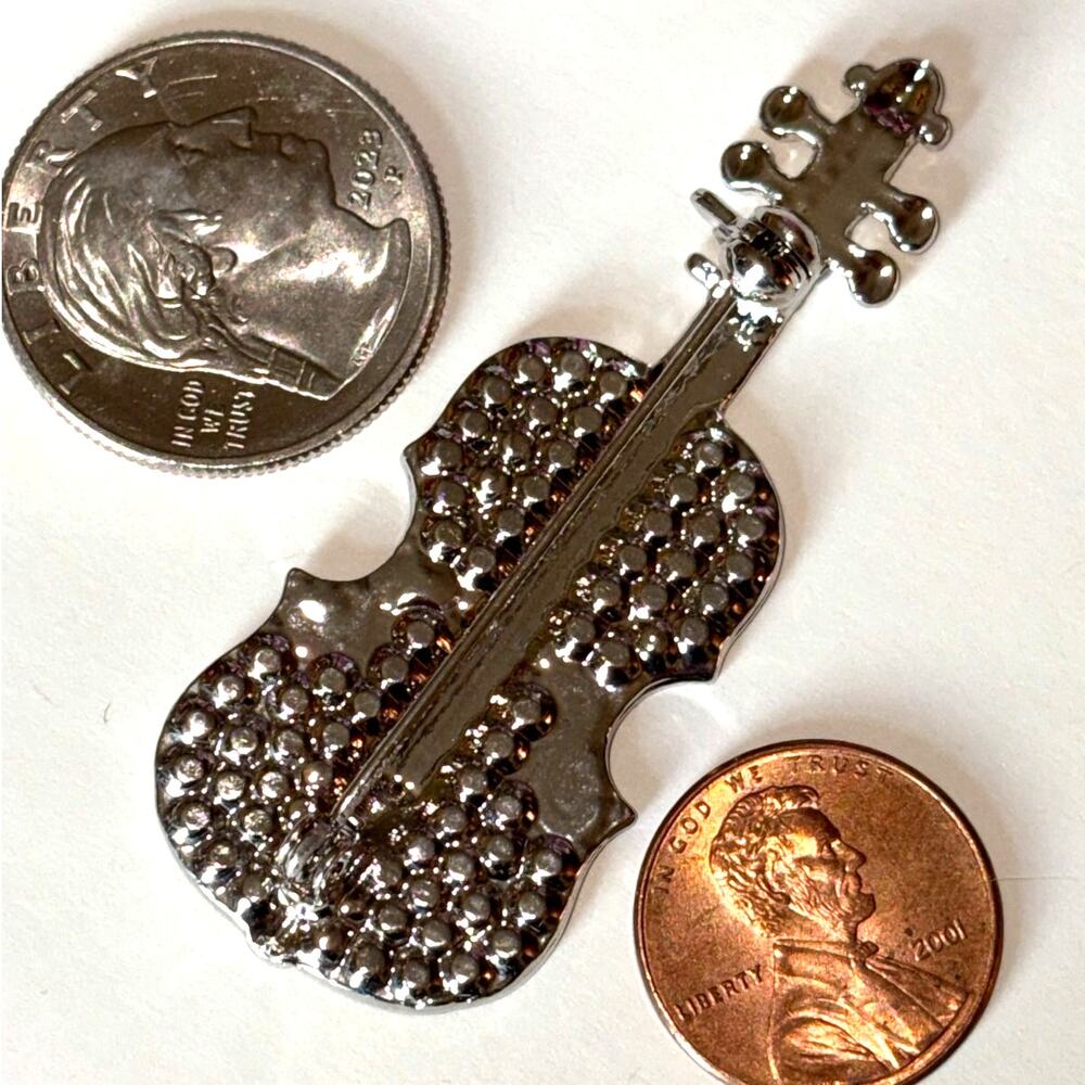 Crystal Rhinestone Violin Brooch Pin - Picture 7 of 8
